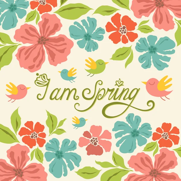 Floral background, spring lettering, greeting card — Stock Vector