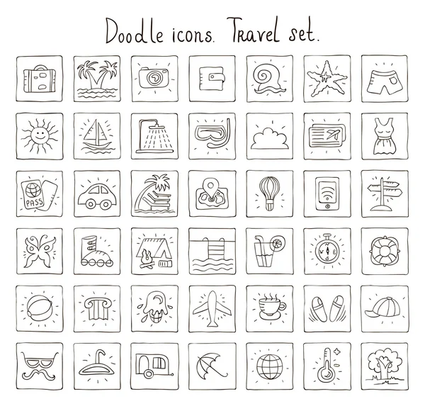 Doodle-Symbole. Reiseset — Stockvektor