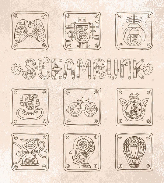 Doodle icons. Steampunk theme — Stock Vector