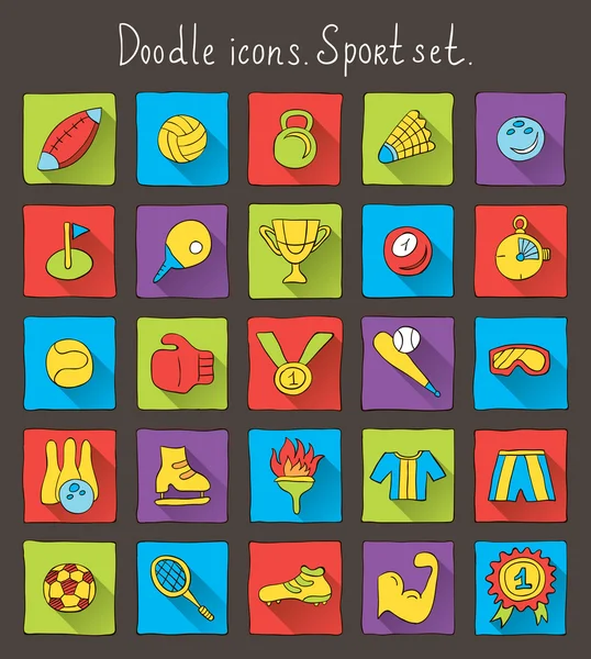 Farbige Doodle-Symbole mit Schatten. Sport gesetzt — Stockvektor