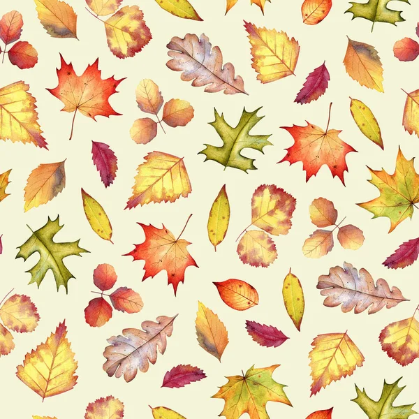 ベージュ地に水彩紅葉のシームレスなカラフルなパターン — ストック写真