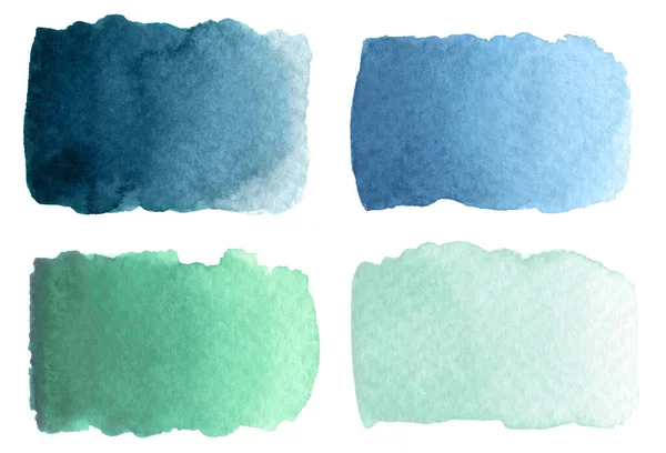 抽象的な水彩青と白の背景に汚れやトーングラデーションと緑のブラシストロークのコレクション 寒い冬の色 — ストック写真