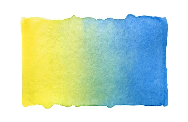 Aquarel Geel Blauw Schilderij Met Kleurverloop Ruwe Randen Witte Achtergrond — Stockfoto
