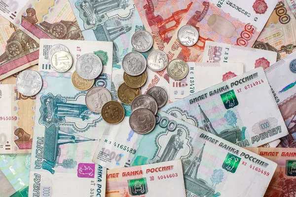 Különböző Értékű Orosz Készpénz 100 500 1000 5000 Rubel Bankjegyek Jogdíjmentes Stock Képek