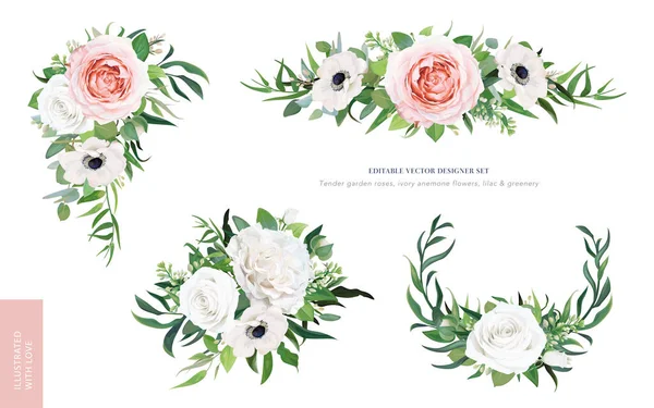 꽃다발 장식용 디자이너 부드러운 잎사귀 물감화 포스터 디자인 — 스톡 벡터