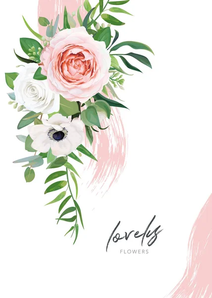 Vektor Bröllopsblommor Inbjudningskort Inbjudan Mall Design Akvarell Rouge Rosa Vit — Stock vektor