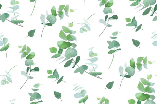 Vector Eucalyptus Tree Greenery Green Leaves Branches Seamless Pattern Beautiful — Stockvektor