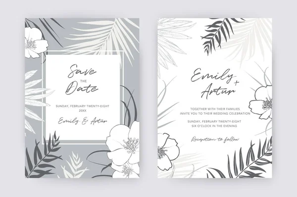 Tender Wedding Invite Date Card Design Gray Color Hand Drawn — Vetor de Stock