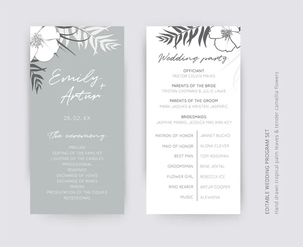 Gray Snow White Elegant Vector Wedding Ceremony Party Program Card — Stock vektor