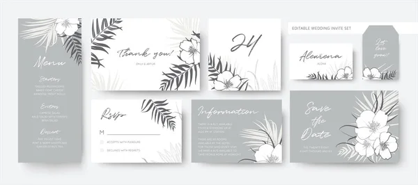 Vector Botanical Wedding Menu Rsvp Thank You Details Tag Date —  Vetores de Stock