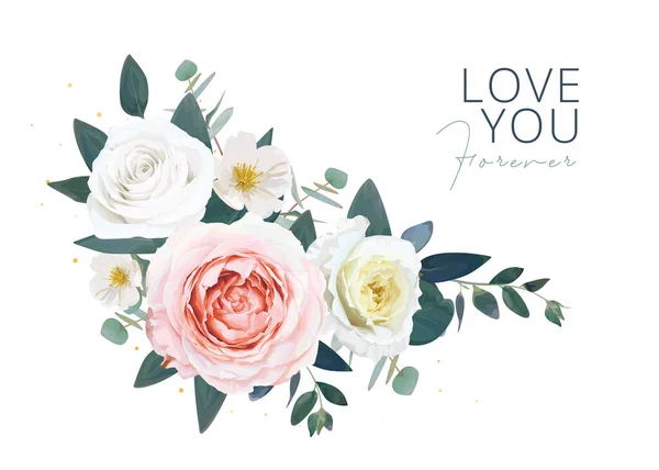 Editable Vector Bouquet Valentine Love You Card Design Watercolor Floral — Stock Vector