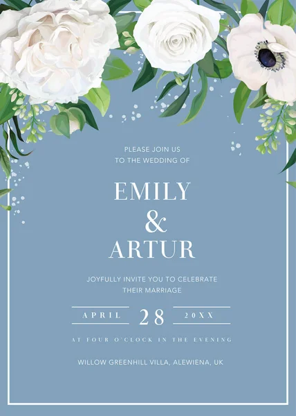 Carte Invitation Mariage Tendre Bleu Lac Glacier Enregistrez Date Conception — Image vectorielle