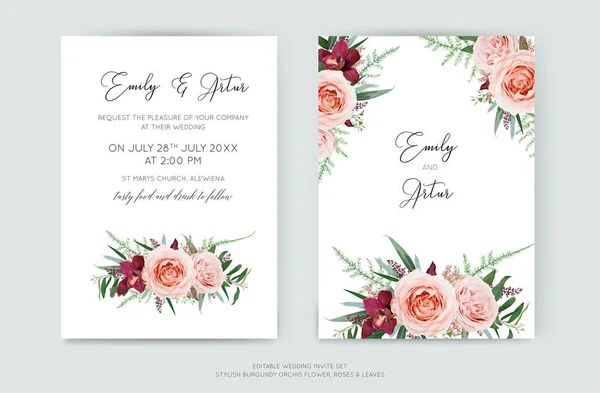 Elegant Floral Wedding Invite Invitation Date Card Vector Template Design — ストックベクタ