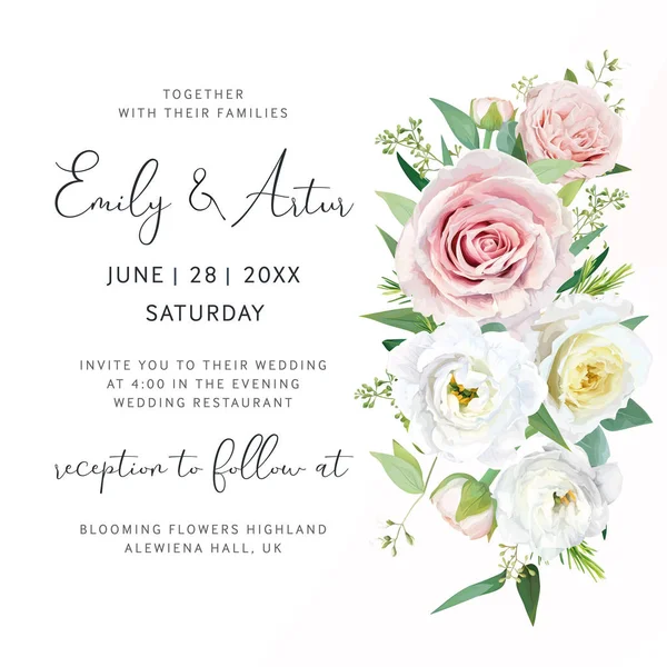 Tender Vector Wedding Invite Date Card Watercolor Muted Pink Light — Vector de stock