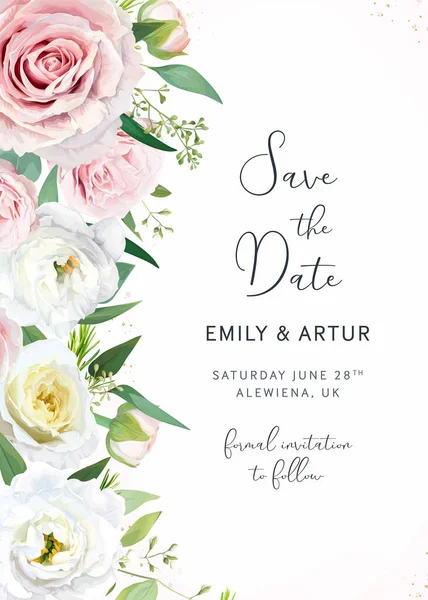 Vector Wedding Date Invitation Card Watercolor Muted Pink Yellow Garden — Wektor stockowy