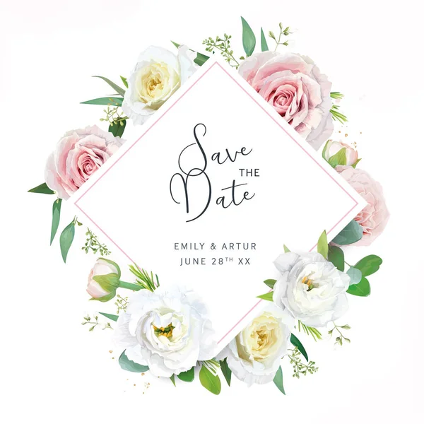 Floral Vector Wedding Invite Date Card Watercolor Pink Light Yellow — ストックベクタ