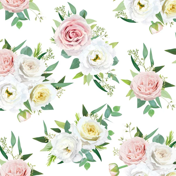 Florales Nahtloses Muster Textilstoff Hintergrund Schöne Elfenbeinweiße Lisanthus Blüten Gelbe — Stockvektor
