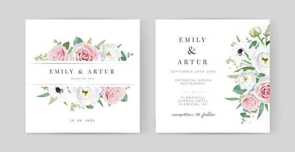 Watercolor Vector Wedding Invite Card Set Elegant Floral Editable Template — Stockový vektor