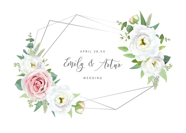 Elegant Chic Wedding Invite Date Card Vector Floral Watercolor Illustration — 스톡 벡터