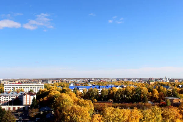 Осенний Город Солнечный Ясный День Желтые Листья Деревьях Вид Сверху — стоковое фото
