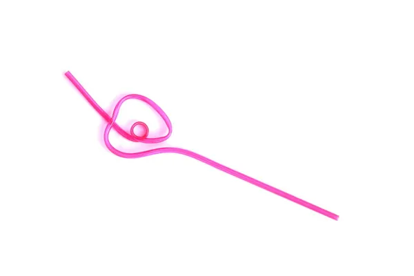 Розовый Узорчатый Коктейль Трубы Лежит Белом Изолированном Фоне Стоковое Фото