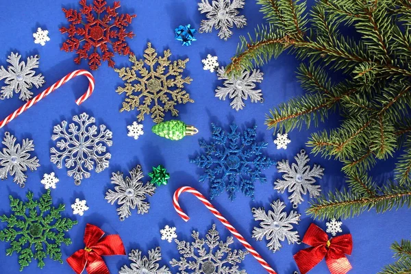 Рождественская Абстрактная Текстура Снежинками Игрушками Ёлок — стоковое фото