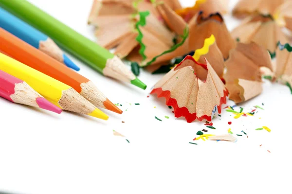 Pencils and pencils shaving — Stock Photo, Image