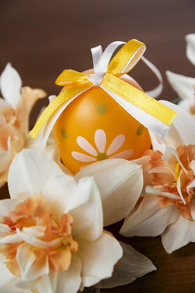 Easter eggs and daffodils — Stock Photo, Image