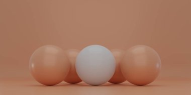 Katı bir arka planda mercan kürelerinin olduğu minimalist bir sahnenin 3D görüntüsü, bir yazı için bir yer var, afiş veya web tasarımı için uygun.