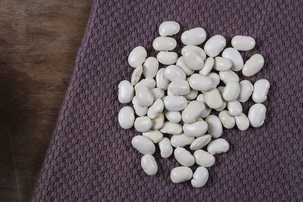 White Beans Close Wooden Table Top View — Stockfoto