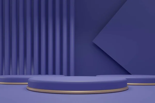 Ürünler ve kozmetik ürünlerinin tanıtımının yanı sıra kaidesi de olan minimalist bir aşama. Geometrik şekillerin modaya uygun renkte gerçekçi 3D yorumlaması