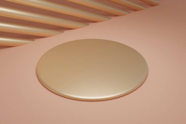 Geometrik olan en küçük sahne. Ticari geçmiş. Geometrik platformlu soyut stüdyo odası. 3D sahne gösterisi. 3D silindir kaide podyumu. 3d resimleme.