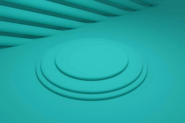 Geometrik olan en küçük sahne. Geometrik platformlu soyut stüdyo odası. Geometrik platformlu 3d arkaplan ürünü podyum sahnesi. Asgari 3D görüntüleme. Soyut geometri şekli. Silindirik sahne.