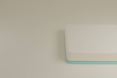 Yumuşak renkli arka planda soyut dikdörtgen podyum. 3 boyutlu çizim. Minimum boş podyum ürün sunumu. Podyumlu en küçük sahne. Podyum ve sağlam arkaplanı olan en küçük sahne.