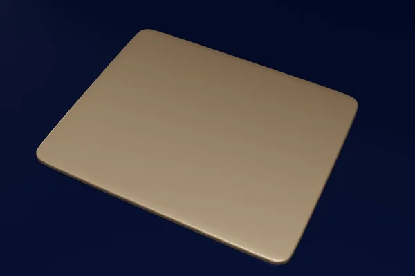 Altın platform, koyu mavi arka planda tahta. Minimalist 3D canlandırma sahnesi. Ticari konsept. Ürün sunumu kaidesi. Boş vitrin. Kozmetik ürünü gösterilecek sahne.