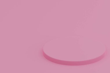 Podyum ve soyut arkaplanı olan en küçük sahne. Geometrik şekilli sahne. Boş vitrin. 3D tasvir. 3d silindir podyum.