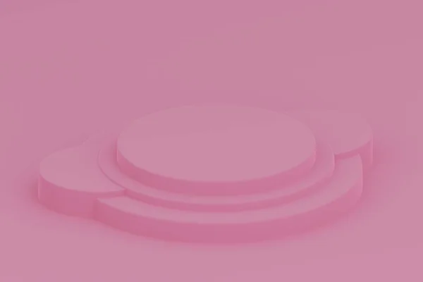 Podyum ve soyut arkaplanı olan en küçük sahne. Geometrik şekilli sahne. Boş vitrin. 3D tasvir. 3d silindir podyum.