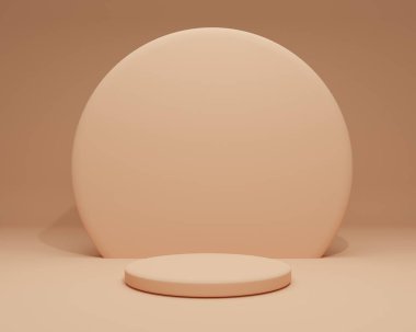 Podyum ve soyut arkaplanı olan en küçük sahne. Asgari 3D görüntüleme. Kozmetik ürünleri göstermek için sahne. Pastel arka planda 3 boyutlu silindir podyum. Ürün görüntüleme sunumu.