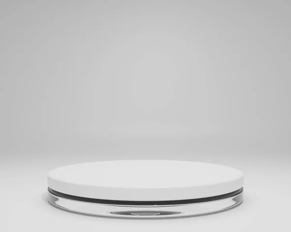 Podyum ve soyut arkaplanı olan en küçük sahne. Geometrik şekilli sahne. Kozmetik ürün sunumu için asgari soyut arkaplan. 3D silindir podyum. Ürün sunumu maketi.
