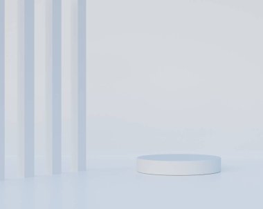 Geometrik olan en küçük sahne. 3D tasvir. Kozmetik ürünler standı. Podyum sahne kaidesi ya da platformu. Soyut sahne arkaplanı. Kozmetik ürün sunumu için asgari soyut arkaplan.