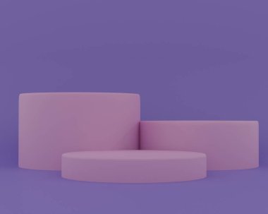 Podyum sahne kaidesi ya da platformu. Geometrik şekilli sahne. En az olay yeri. 3D tasvir. Yumuşak renklerde silindir podyum. Davayı göster. Soyut geometri şekli.