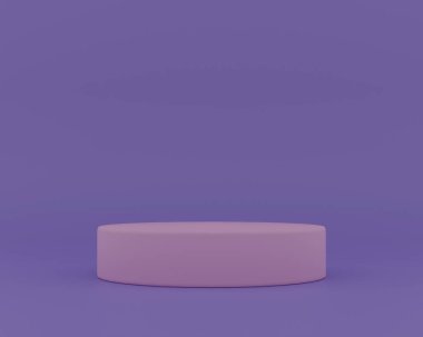 Podyum sahne kaidesi ya da platformu. Geometrik şekilli sahne. En az olay yeri. 3D tasvir. Yumuşak renklerde silindir podyum. Davayı göster. Soyut geometri şekli.