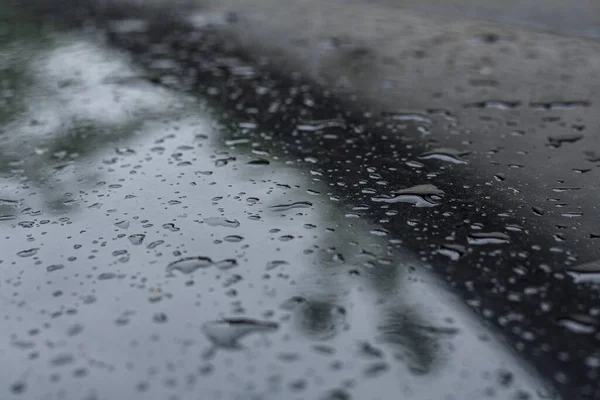 Gotas Lluvia Plano Hierro Negro Cerca — Foto de Stock