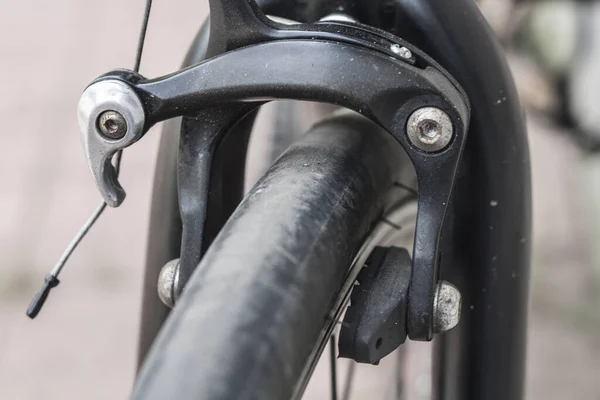 Black Brakes Bike Front Wheel Close — Stockfoto
