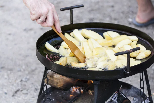 Cooking Potatoes Grill Close Cooking Food Fire — Fotografia de Stock