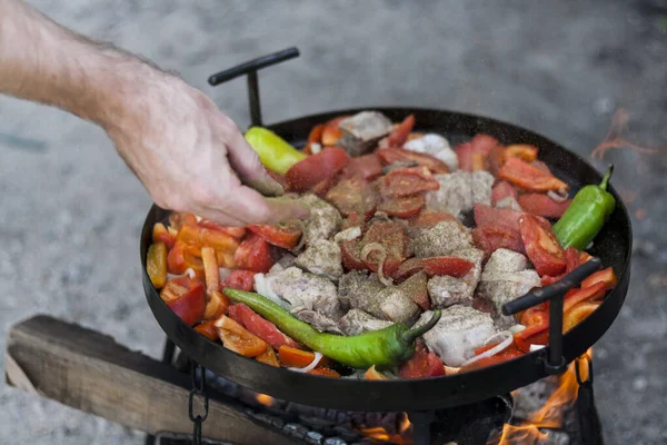 Cooking Meat Vegetables Grill Caucasian Cuisine — Fotografia de Stock