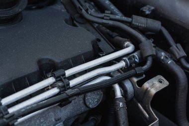 Details of an automobile motor close-up. Car engine repair closeup