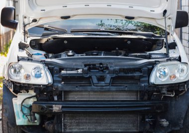 Details of an automobile motor close-up. Car engine repair closeup