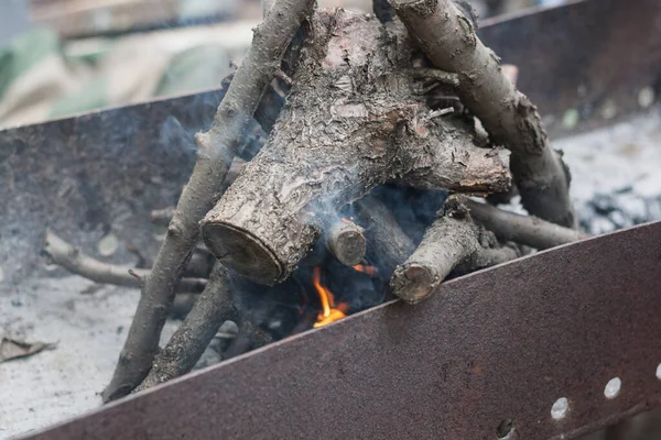 Bonfire Barbecue Close Fire Cooking Nature — Fotografia de Stock