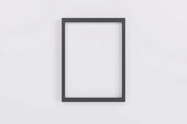 Black frame mockup on light wall. 3d render closeup